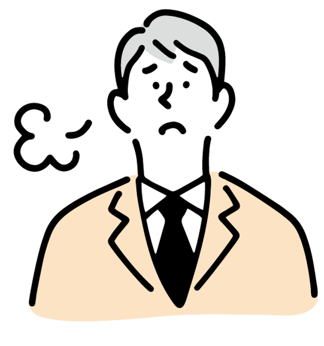不安な表情を浮かべるスーツ姿の男性のイラスト