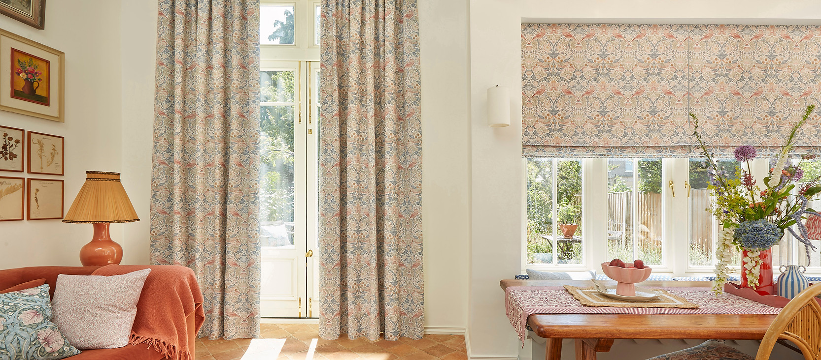 HIL-25-WILLIAM MORRIS COLLECTION-CURTAINS-STRAWBERRY THIEF DAWN-ROMAN BLINDS-STRAWBERRY TH