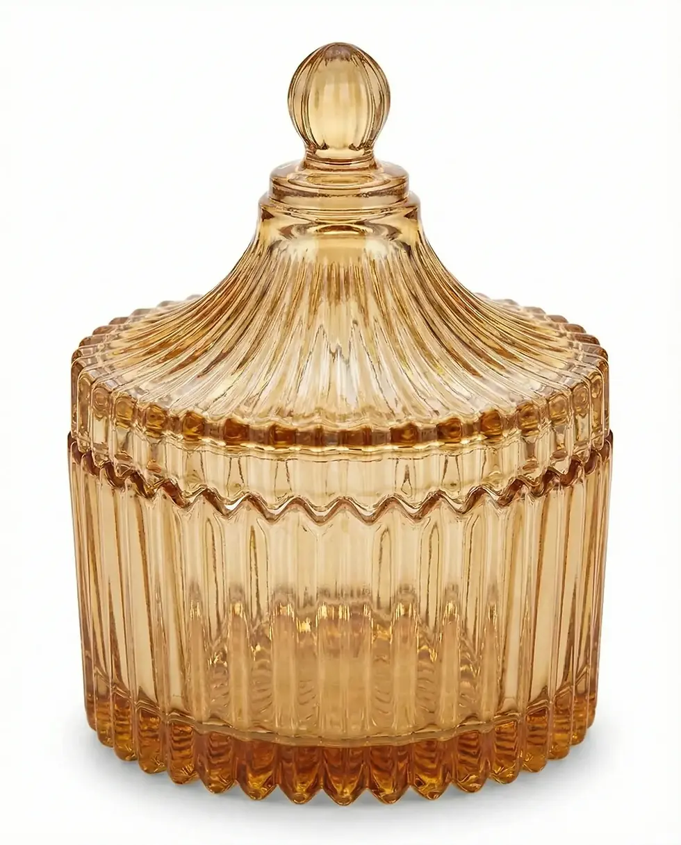 Miniatura: Bombonera de cristal transparente con relieve lineal para decoración de eventos y mesas dulces.