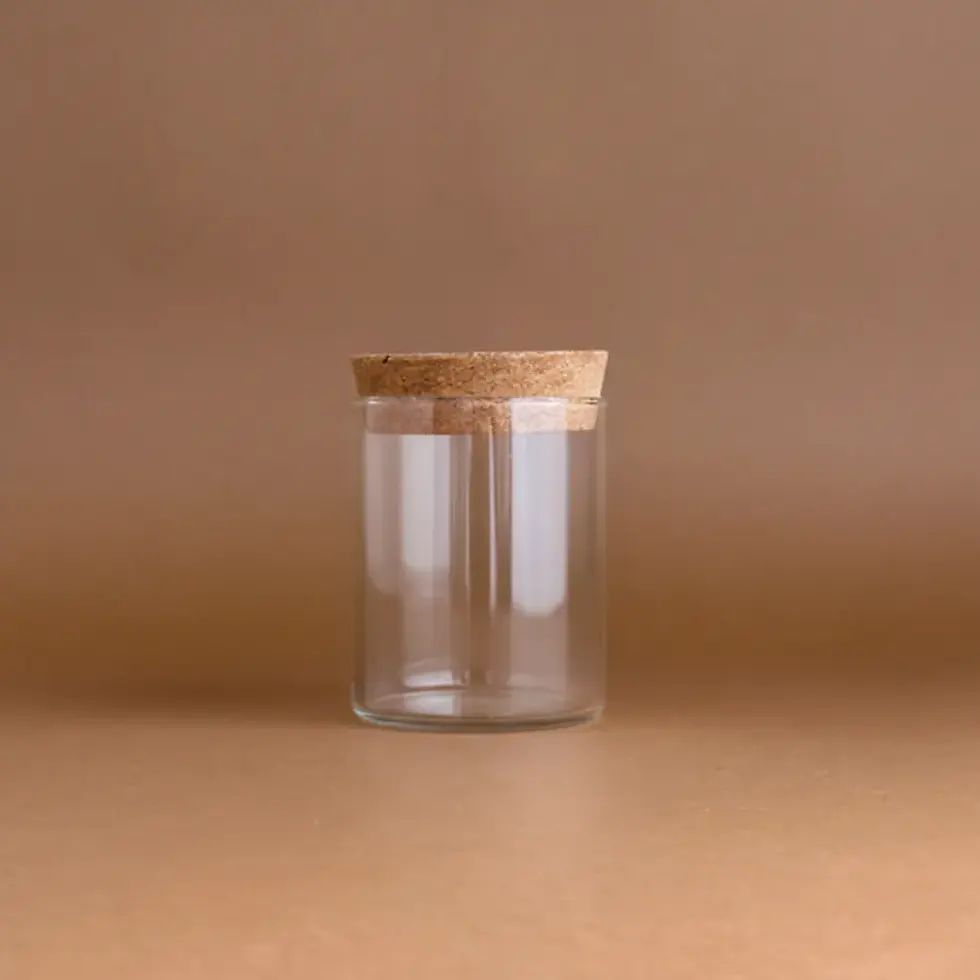 Miniatura: Vaso de vidrio transparente para velas aromáticas con tapa de corcho