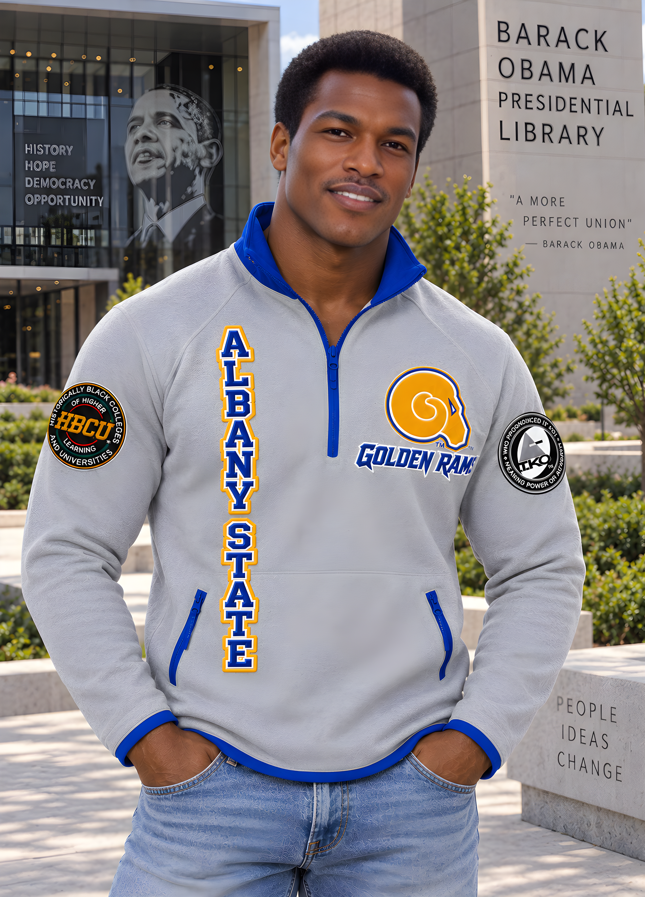 ABANY STATE"MASCOT 01" QUARTER-ZIP CREW NECK SWEATSHIRT
