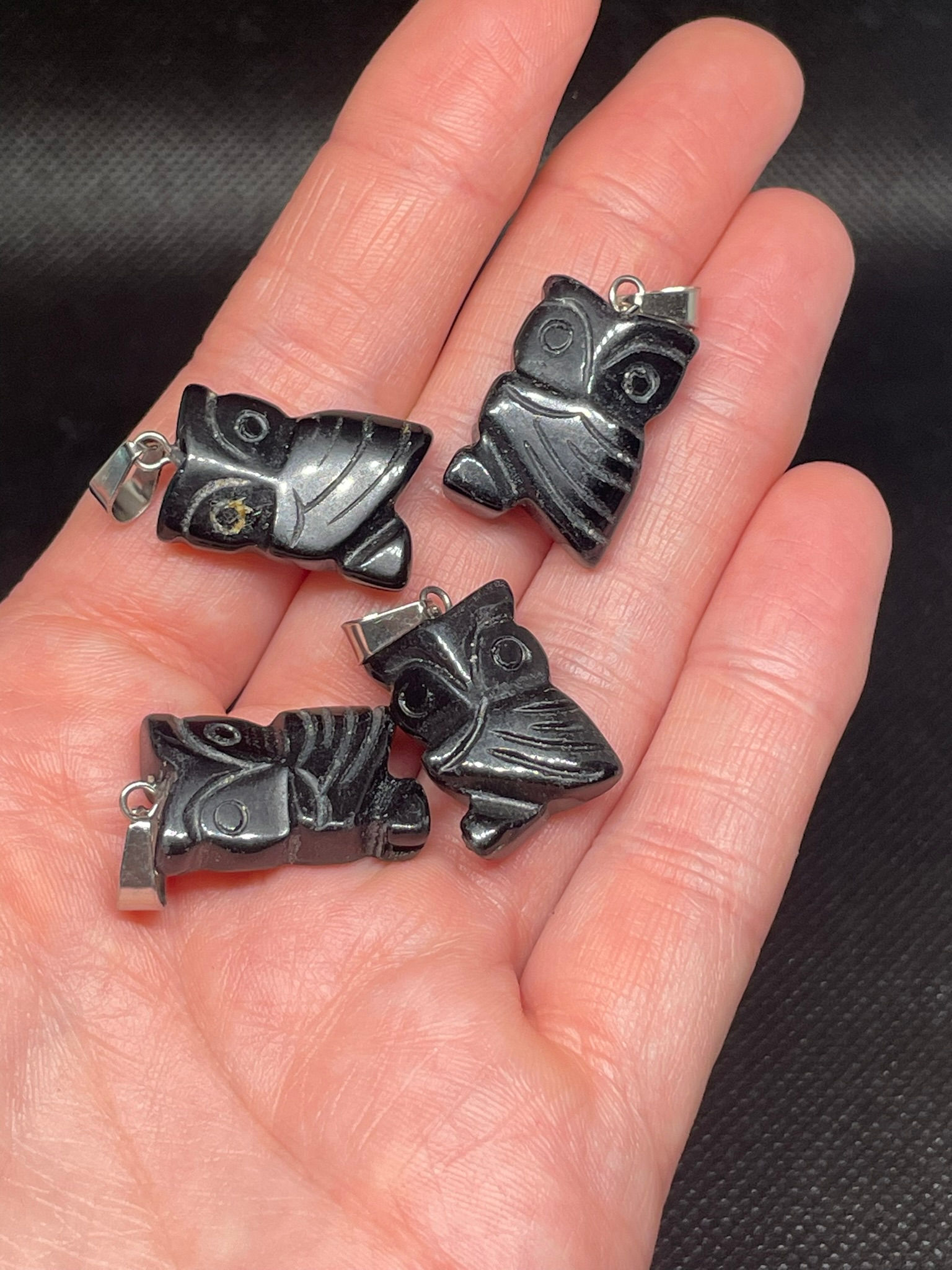 Black Obsidian Owl Pendant with chain