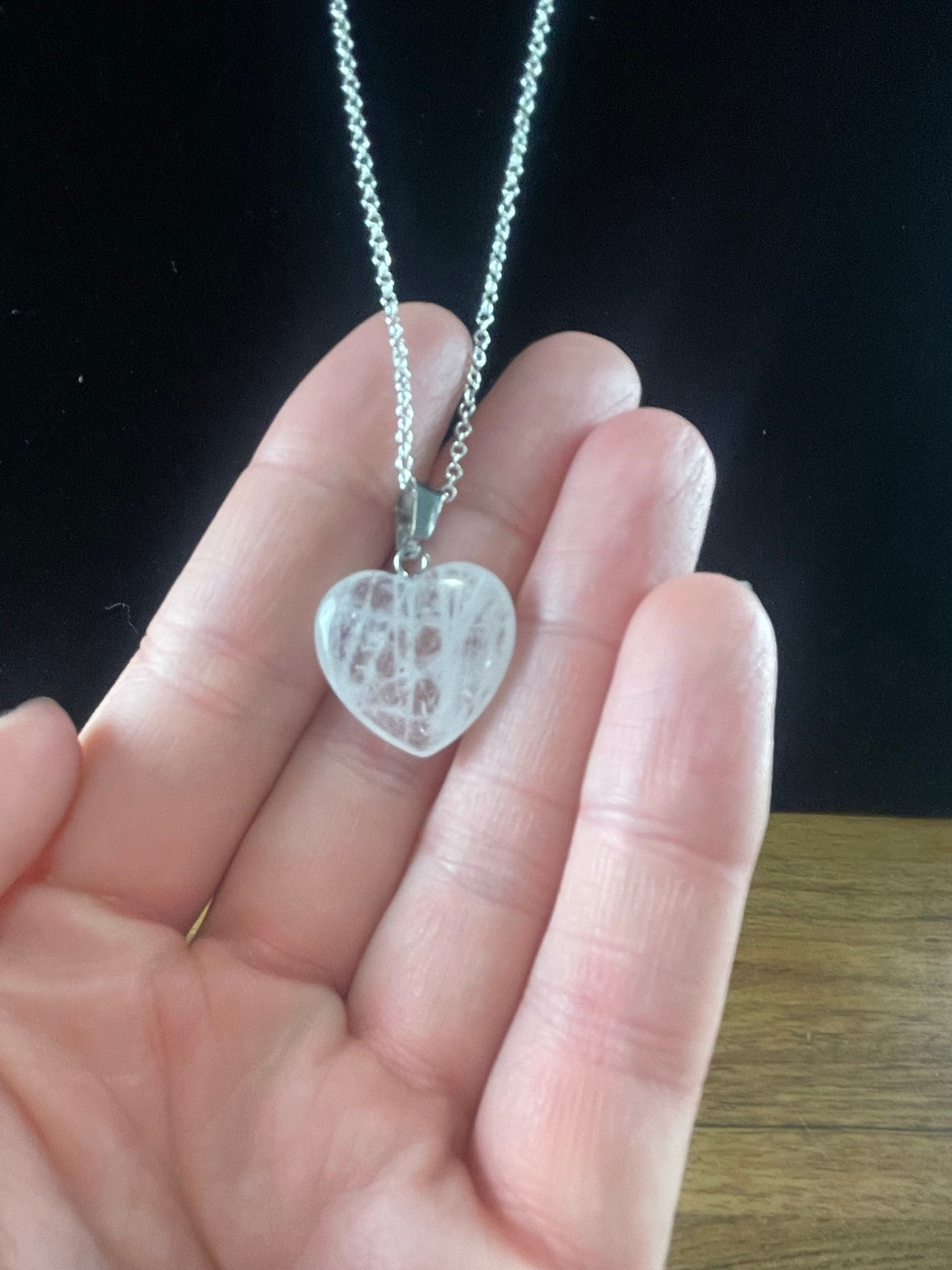 Clear Quarts heart Pendant with Chain