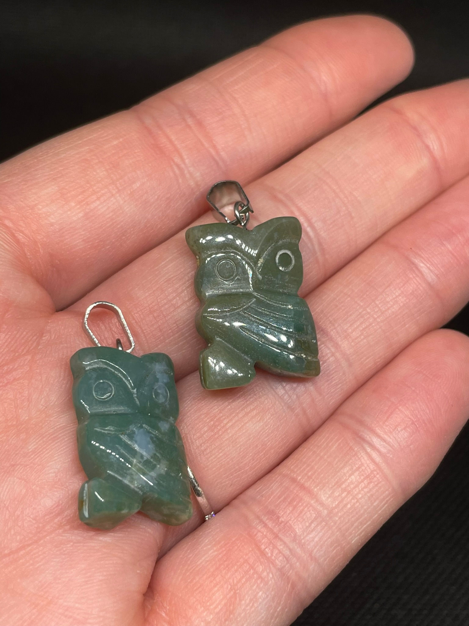 Moss Agate Owl Pendant with Chain