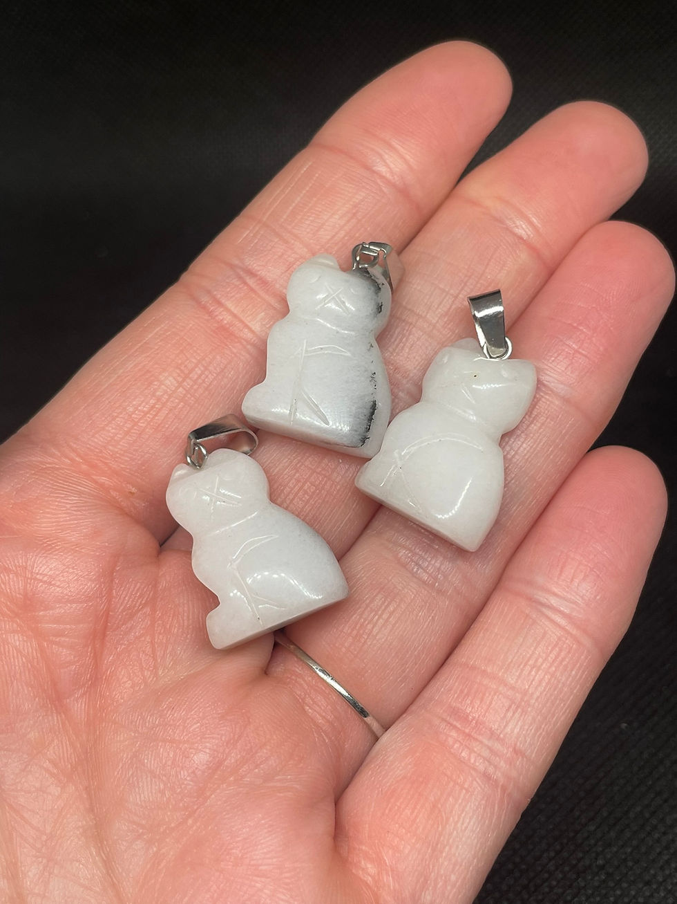 White Moon Stone Cat Pendant with Chain