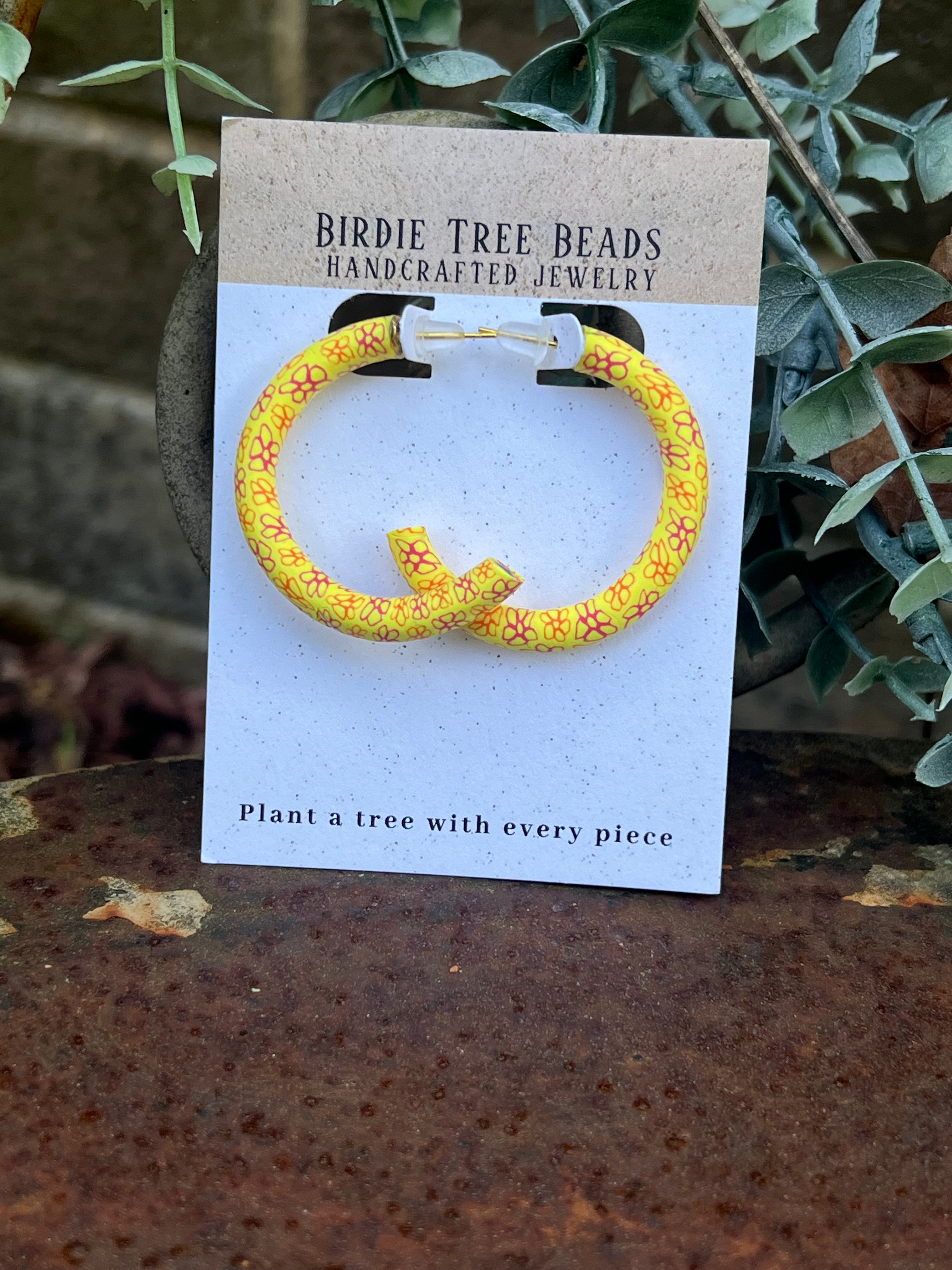 Yellow Bloom- Medium Hoop Earrings