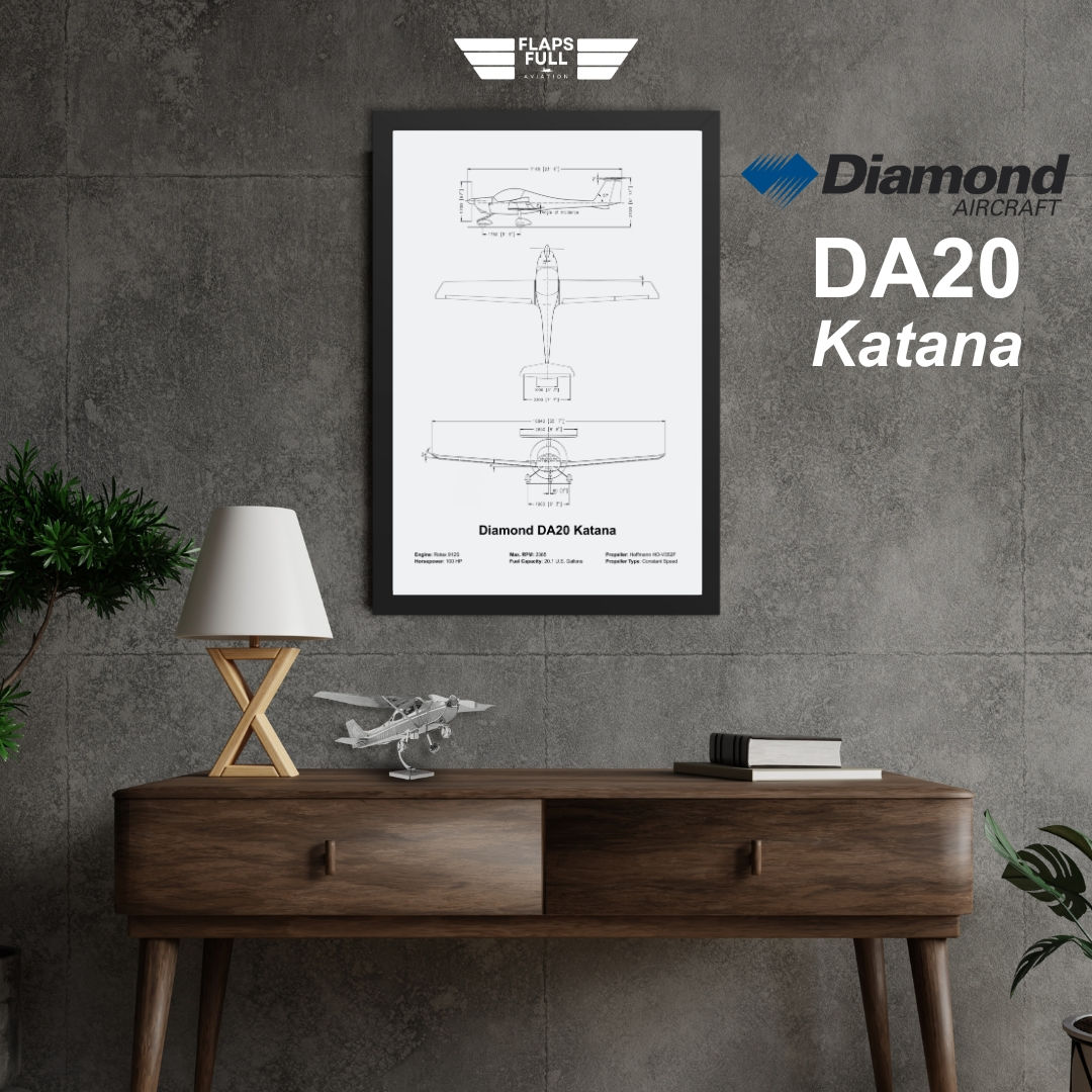 Diamond DA20 Katana "Three View" Framed Poster