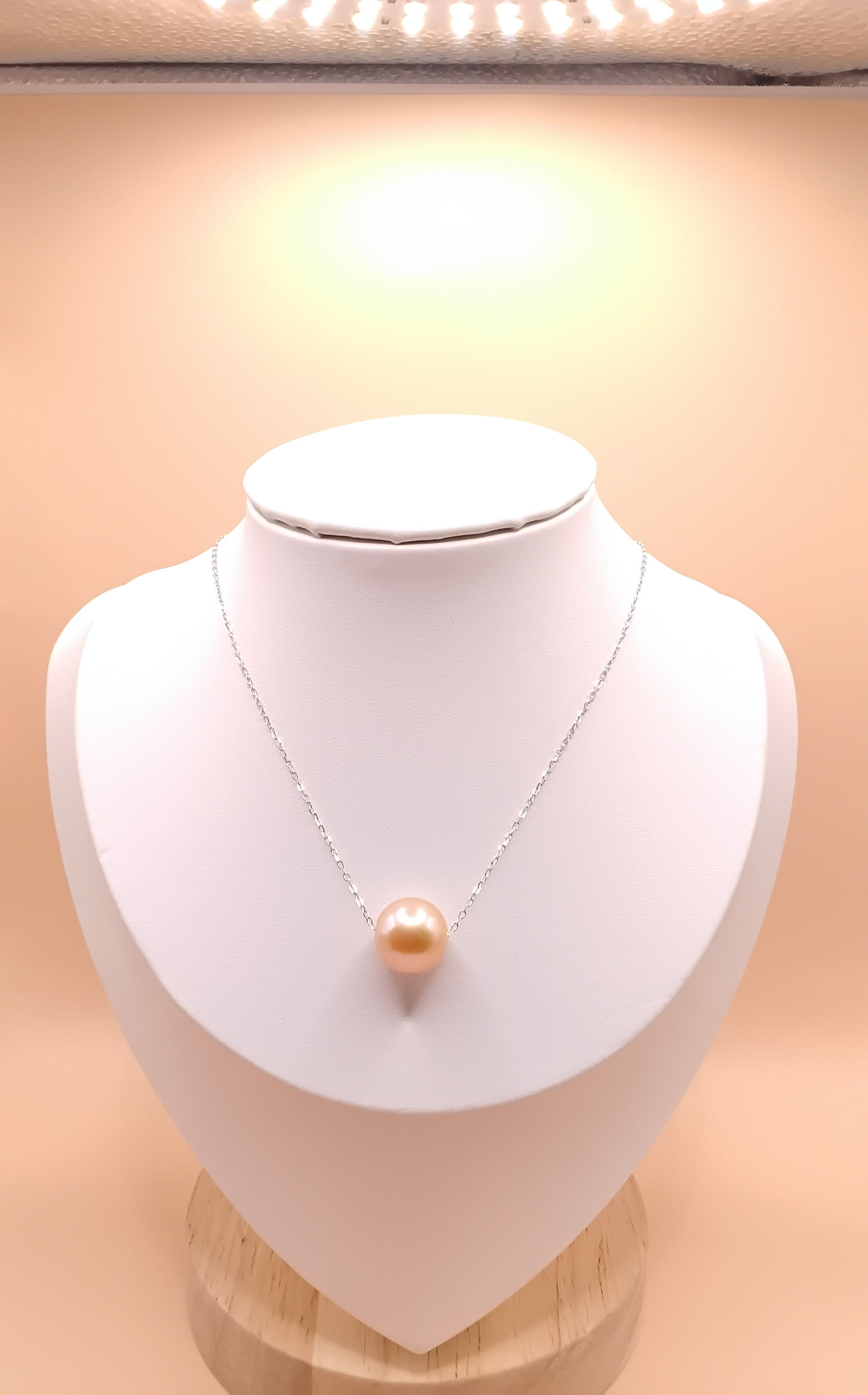 Collier/ Chaînette Avec Perle D’eau Douce Orangé et Argent925S