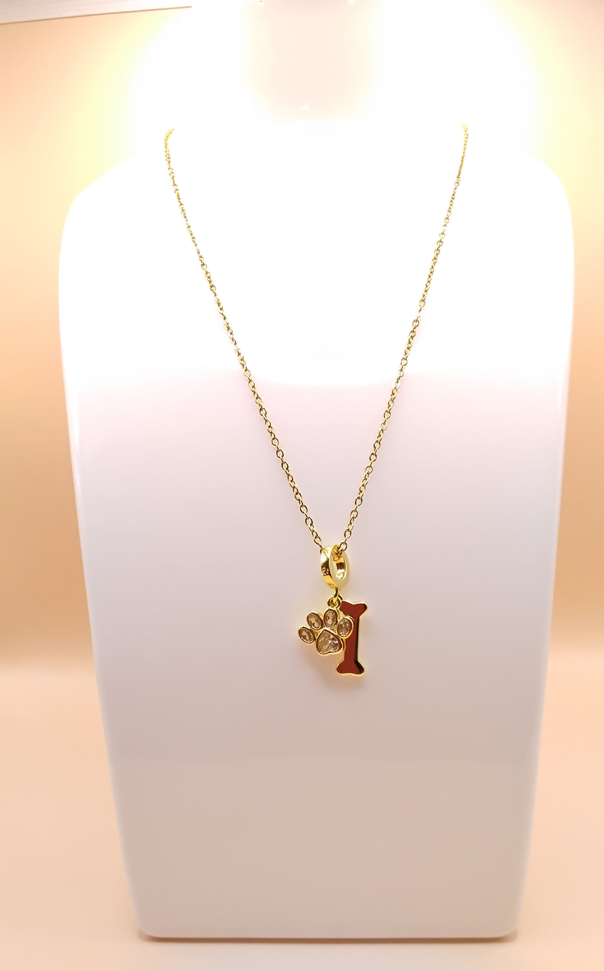 Collier Pendentif Empreinte de Patte de chien en Acier Inoxydable Doré