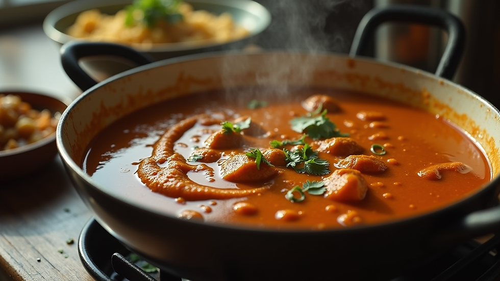 Close-up view of a home-cooked Indian curry simmering in a pot