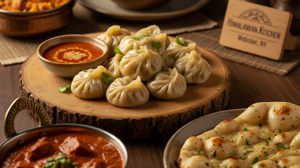 Close-up view of traditional Nepali momos arranged on a wooden plate