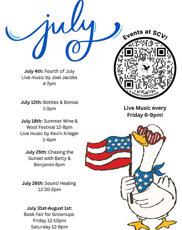 July 4th Fourth of July Live music by Joel Jacobs 4-7pm _ July 12th Bottles & Bonsai July
