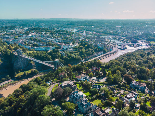 Aerial view of Clifton Suspension Bridge & Bristol Harbourside by Arthur Cauty