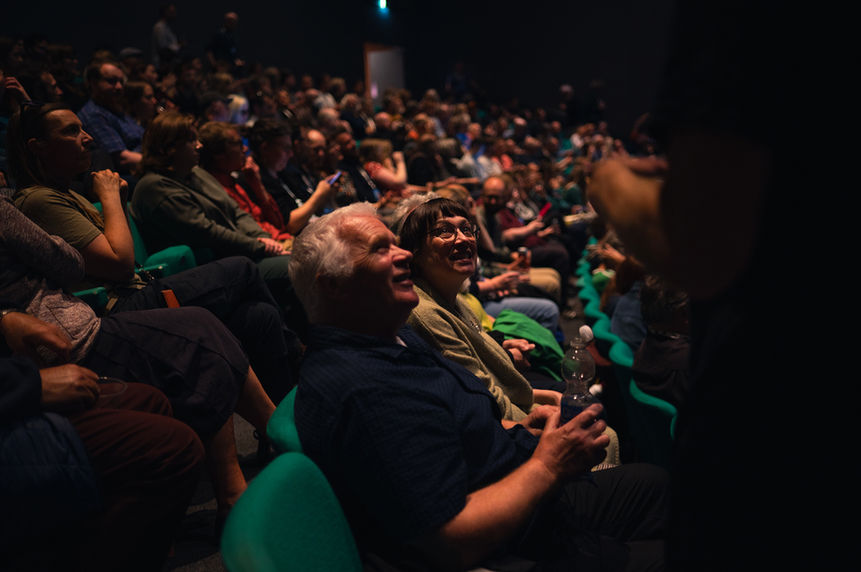 Photo of the world premiere of The Big Picture at Bristol Megascreen, a documentary on the revival of Bristol's forgotten IMAX cinema, by Arthur Cauty