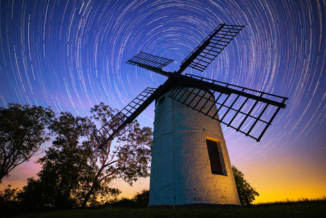 Star trails over Ashton Windmill