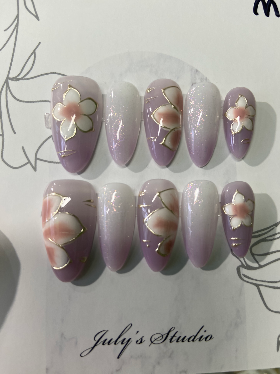 Purple Flower Almond Nails
