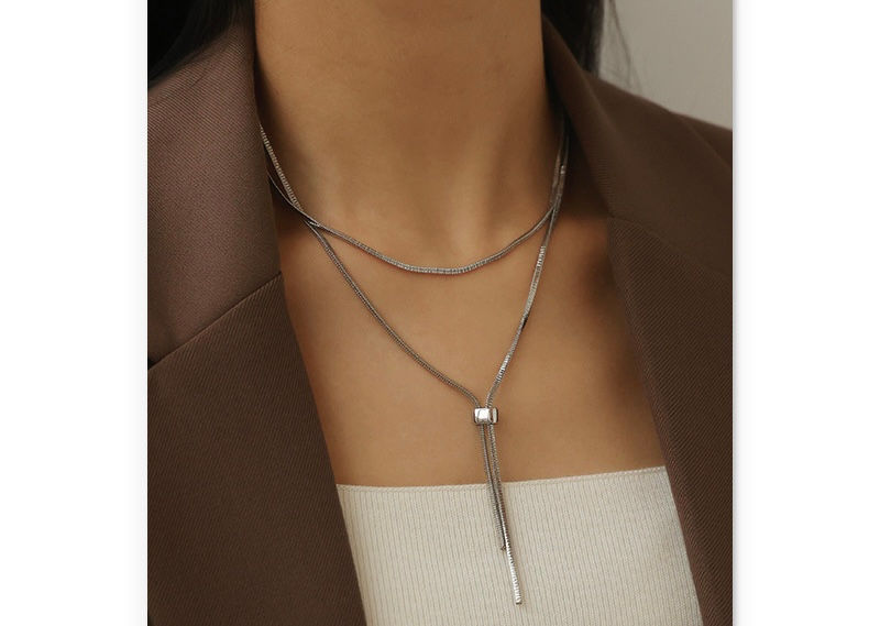 Thumbnail: Gold/white gold Plated Adjustable Herringbone Snake Chain necklace