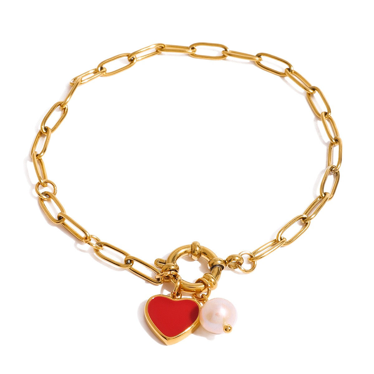 Red Heart&Pearl Paper Clip Bracelet