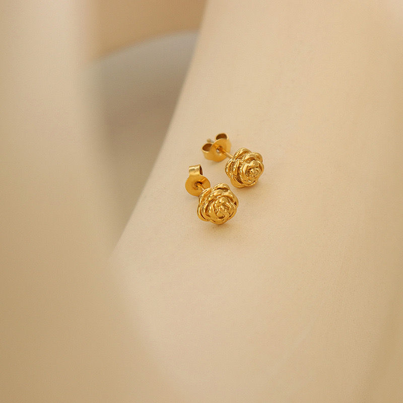Thumbnail: Gold Plated/Stainless Steel Rose Studs Earrings