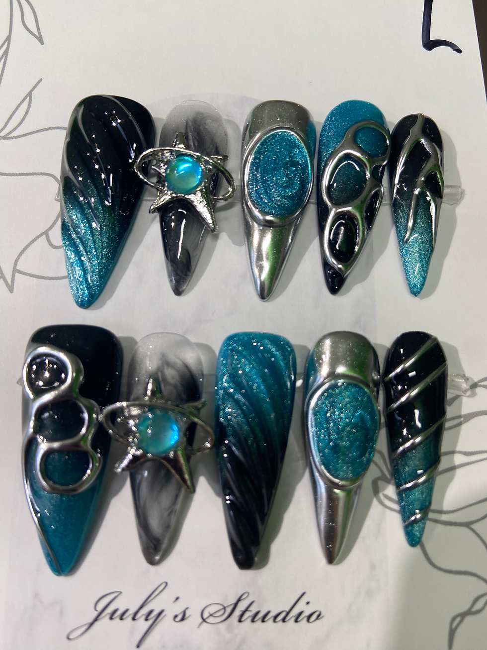 Cyber Y2K Bule Star Ombre Nails