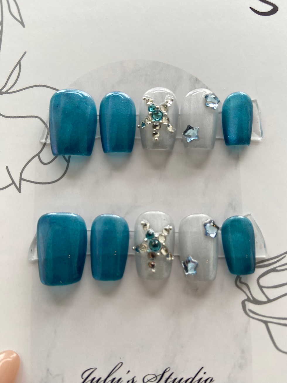 Blue&Silver Star Short Nails