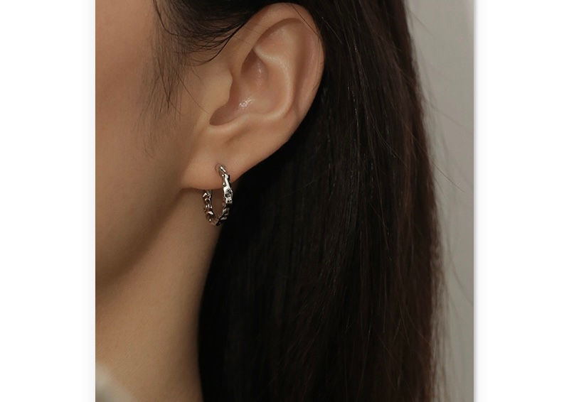 Thumbnail: Gold/White gold Plated Irregular Concave Hoop Earrings