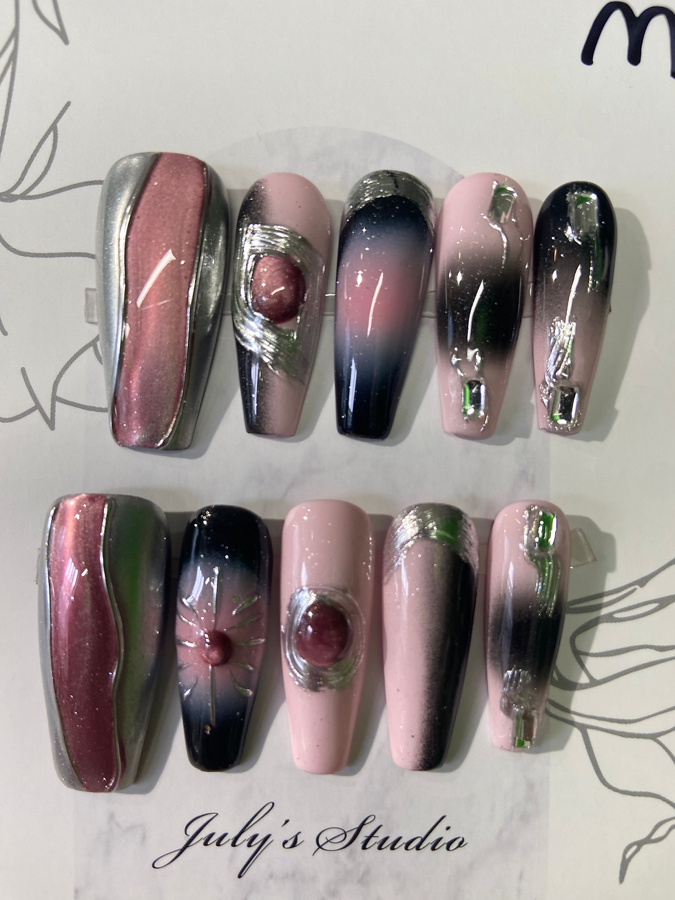 Cyber Y2K Black&Pink Nails