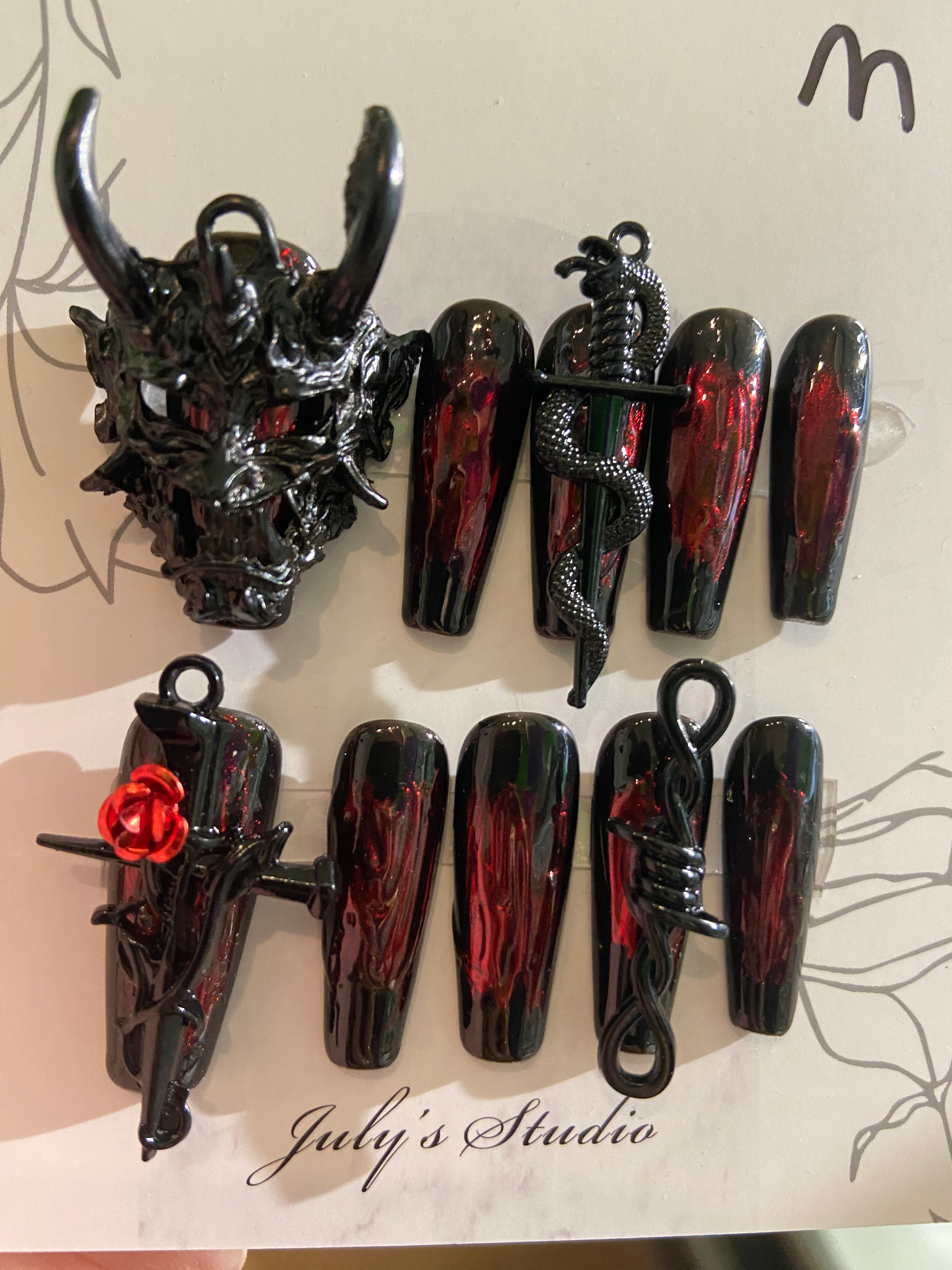 Black Mask Cross Long Nails