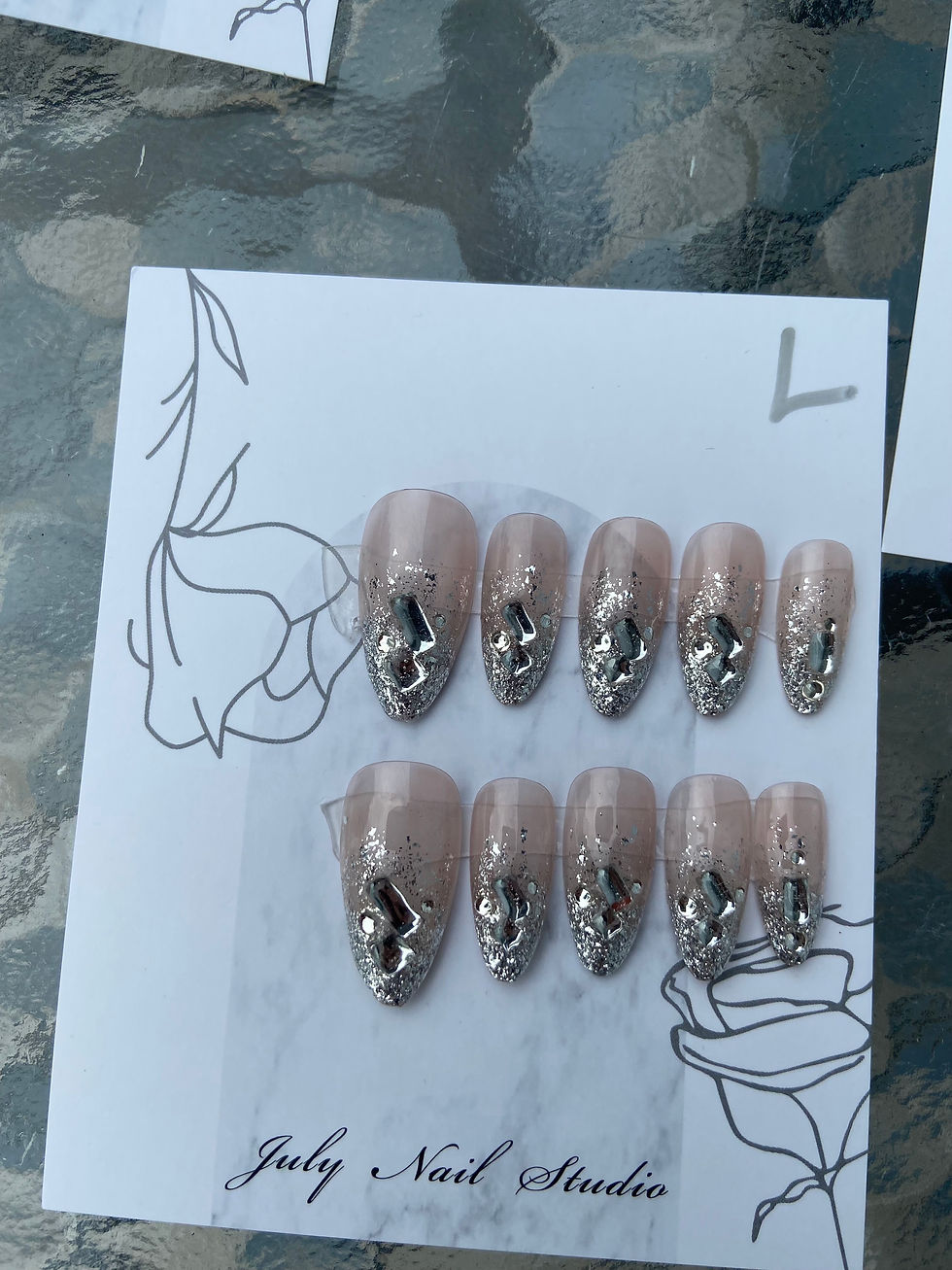 Thumbnail: Silver Rhinestone French Nails