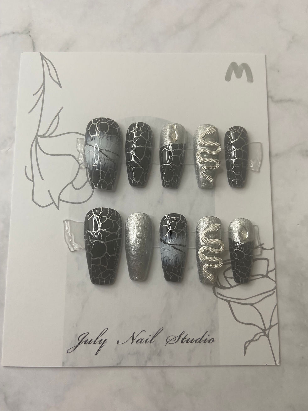 Thumbnail: Black & Silver Snake Press on Nails