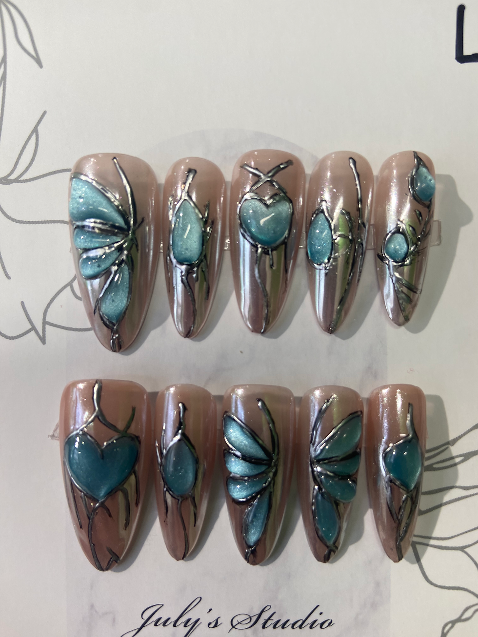 Blue Butterfly Cyber Y2K Nails