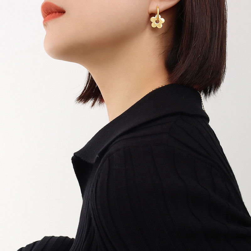 Thumbnail: Gold Plated Flower Hoop Earrings