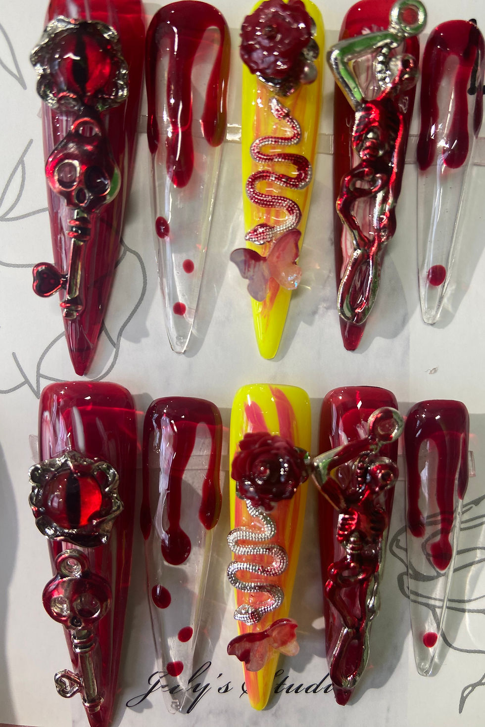 Extra Long Stiletto Bloody Red Gothic Nails