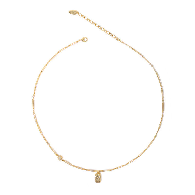 Thumbnail: Gold/White Gold plated Eight Awn Star necklace with Rectangle pendant