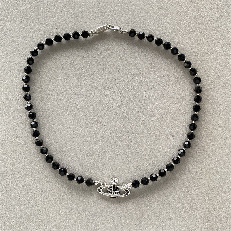 Black Beads Saturn Necklace