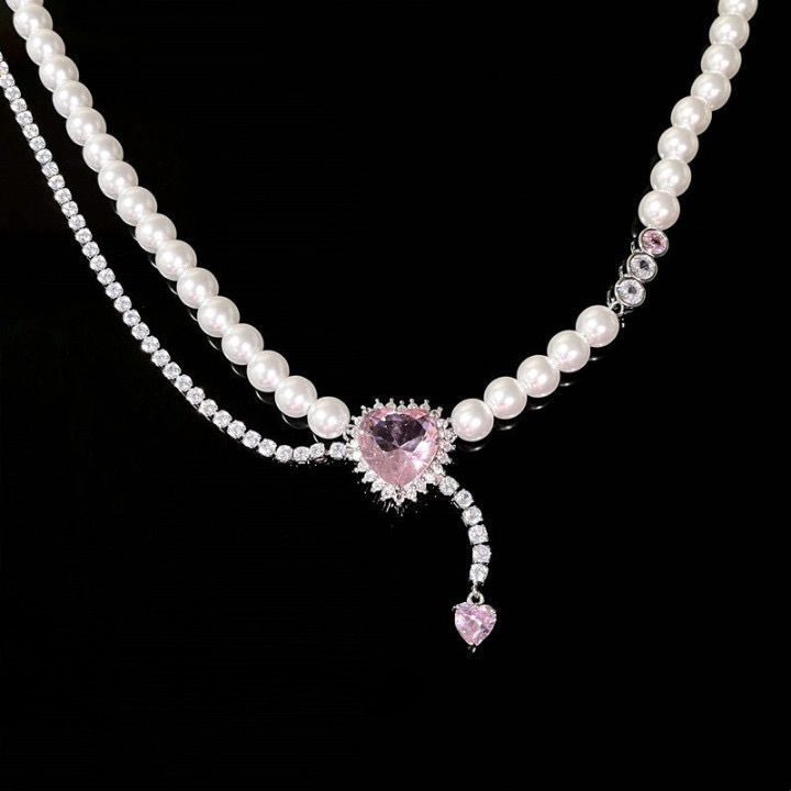 Pink Heart Pearl Necklace