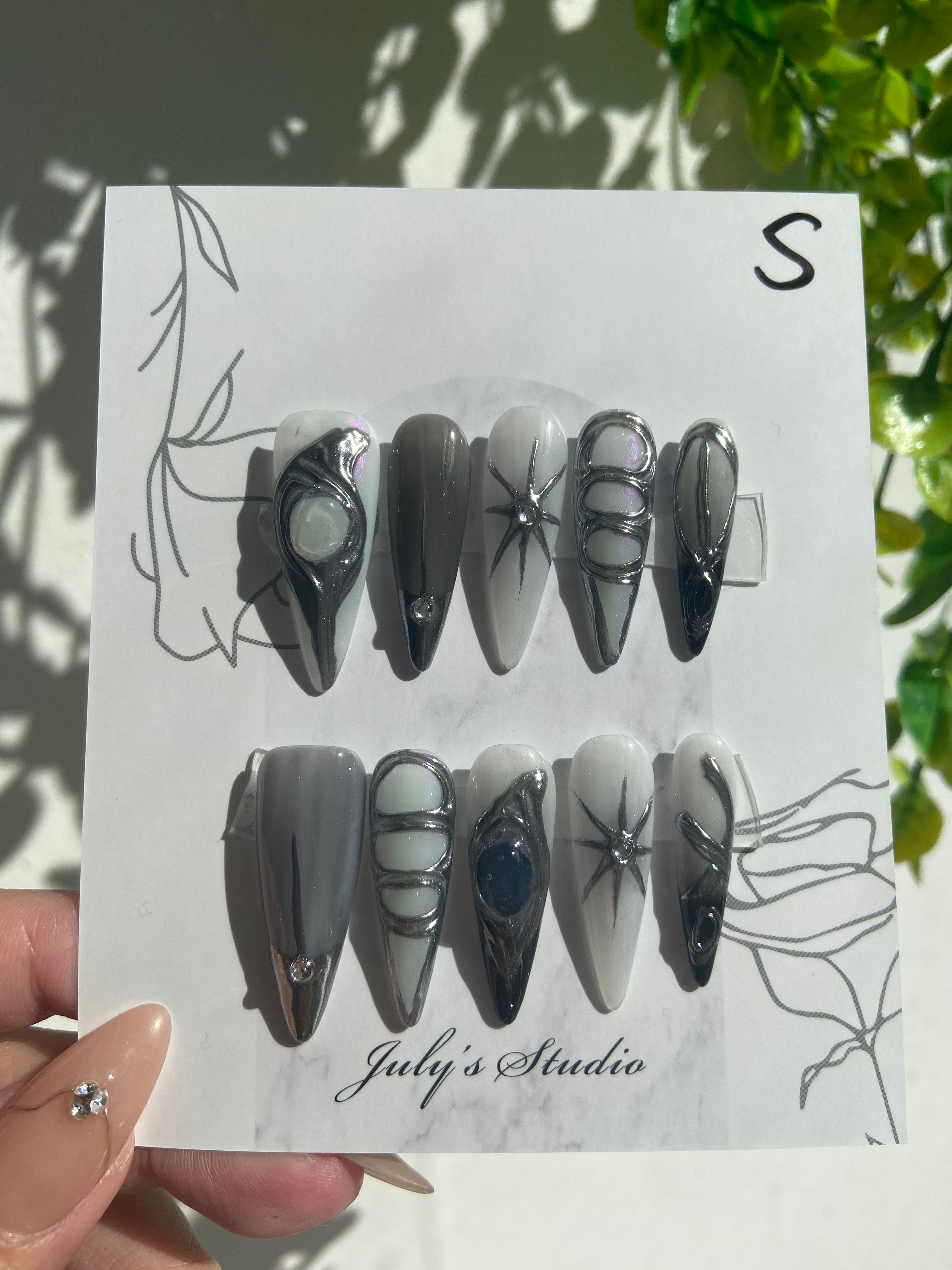 Silver Cyberpunk Long Nails