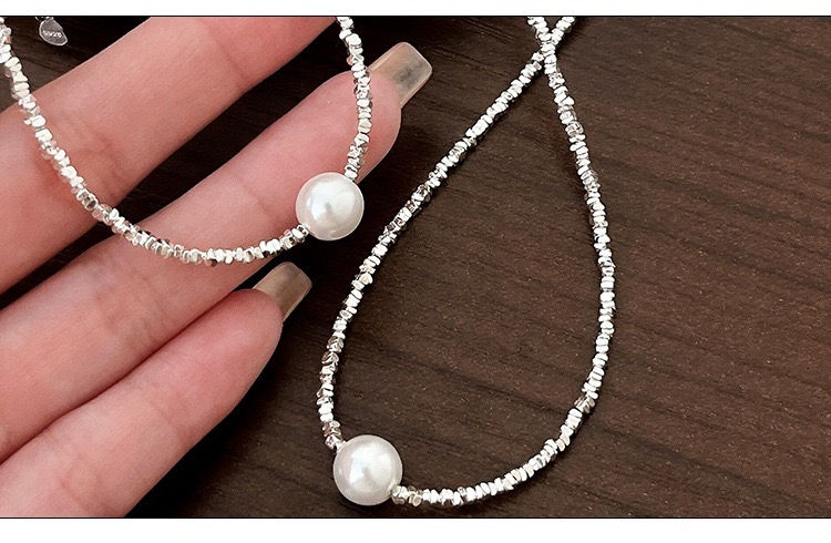 Thumbnail: Irregular Crushed Silver Necklace with Pearl