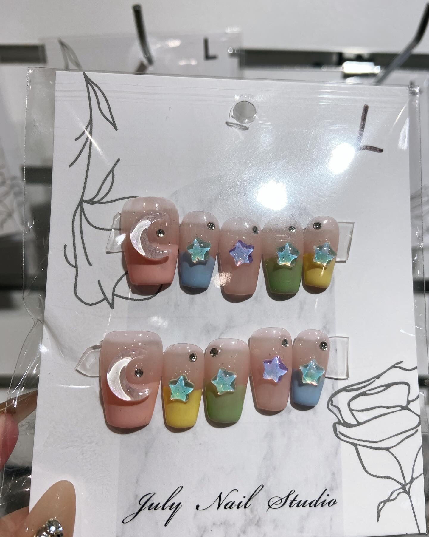 Colourful Moon & Star Summer Short Nails