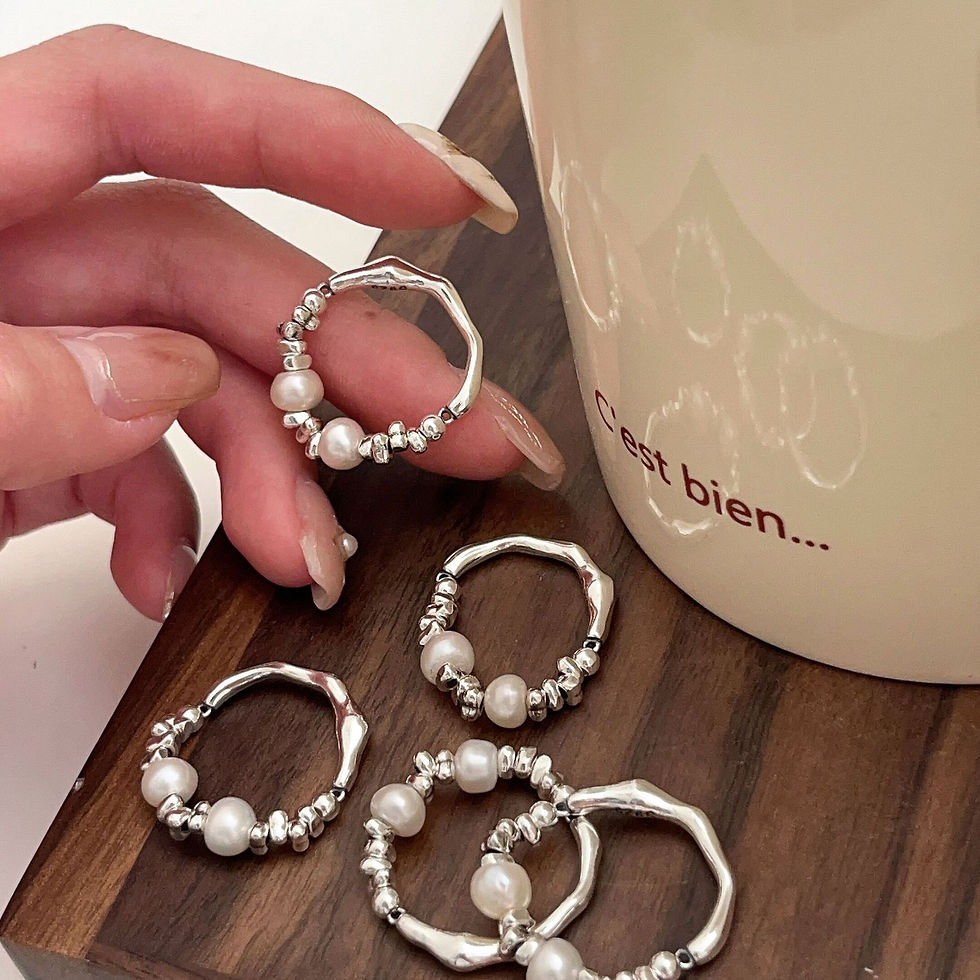 Irregular Crushed Silver Ring with Pearls