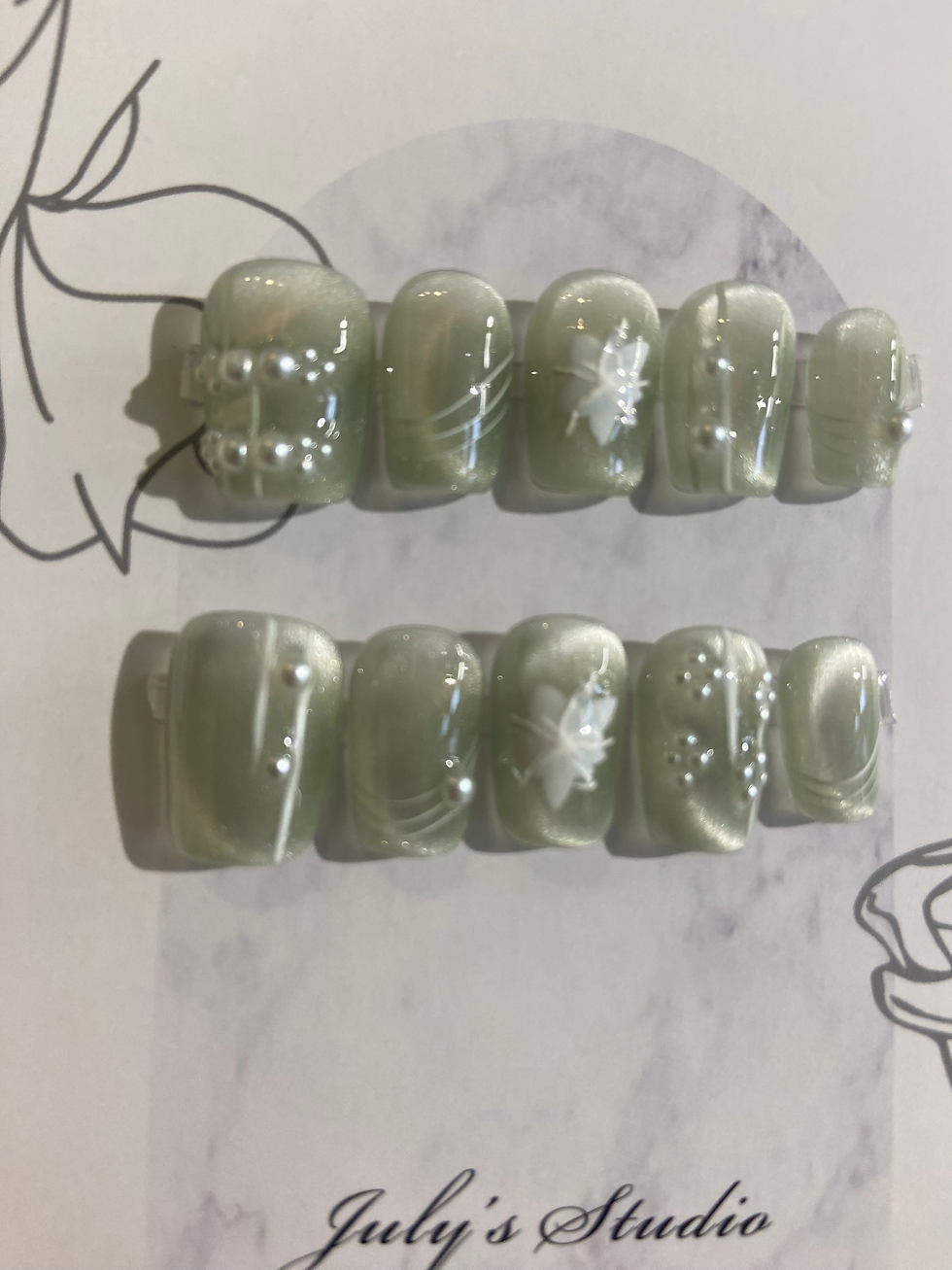 Light Green Cateye Short Nails
