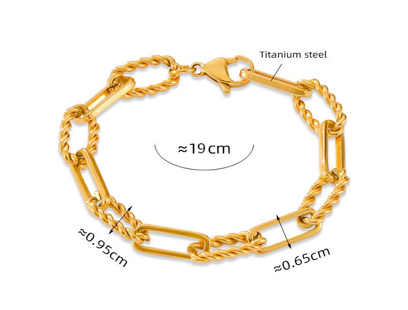 Safety Pin Gold Plated/Stainless Steel Paperclip Modern Bracelet