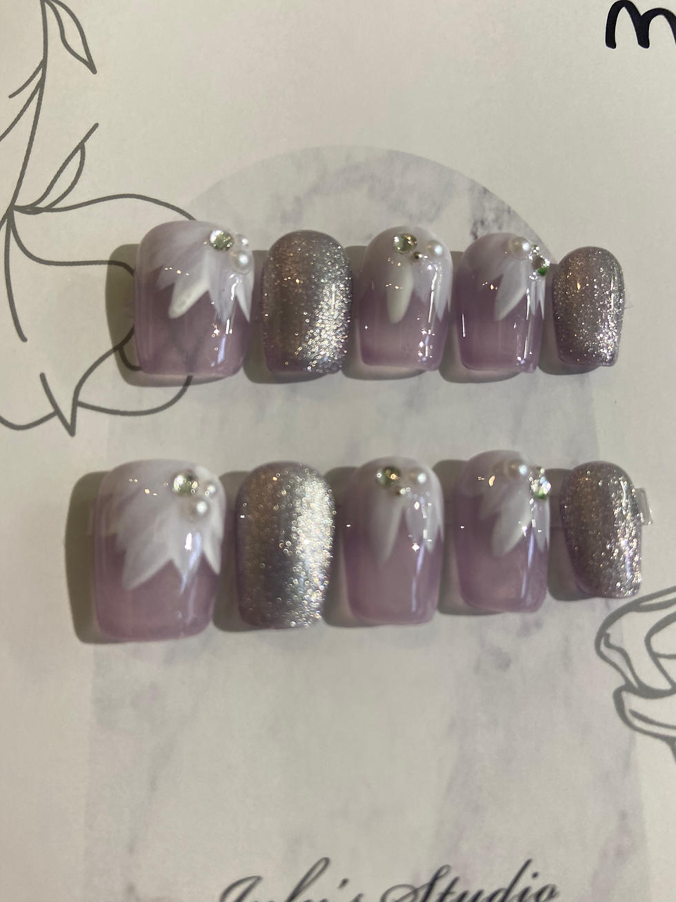 Purple Flower Short Nails