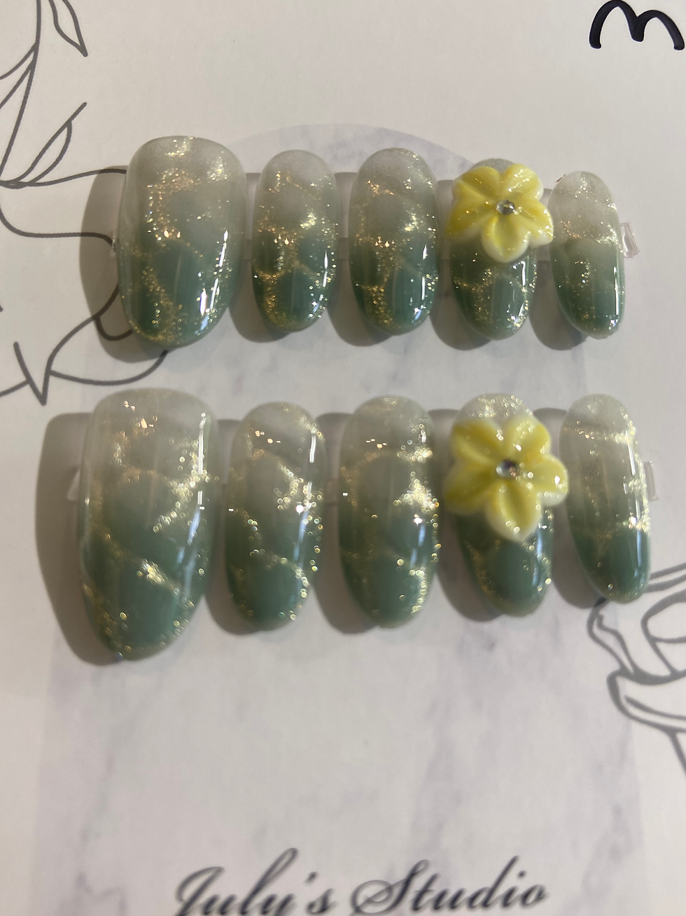 Green Summer Flower Nails