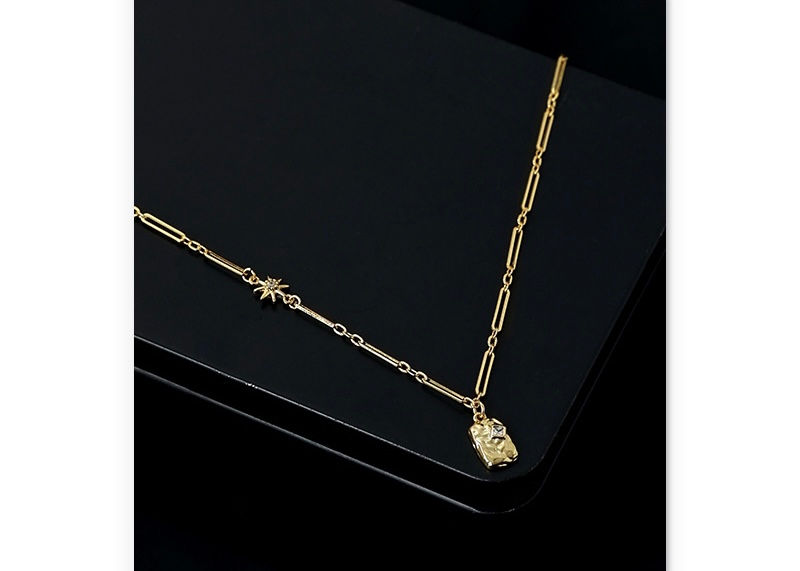 Miniature : Gold/White Gold plated Eight Awn Star necklace with Rectangle pendant