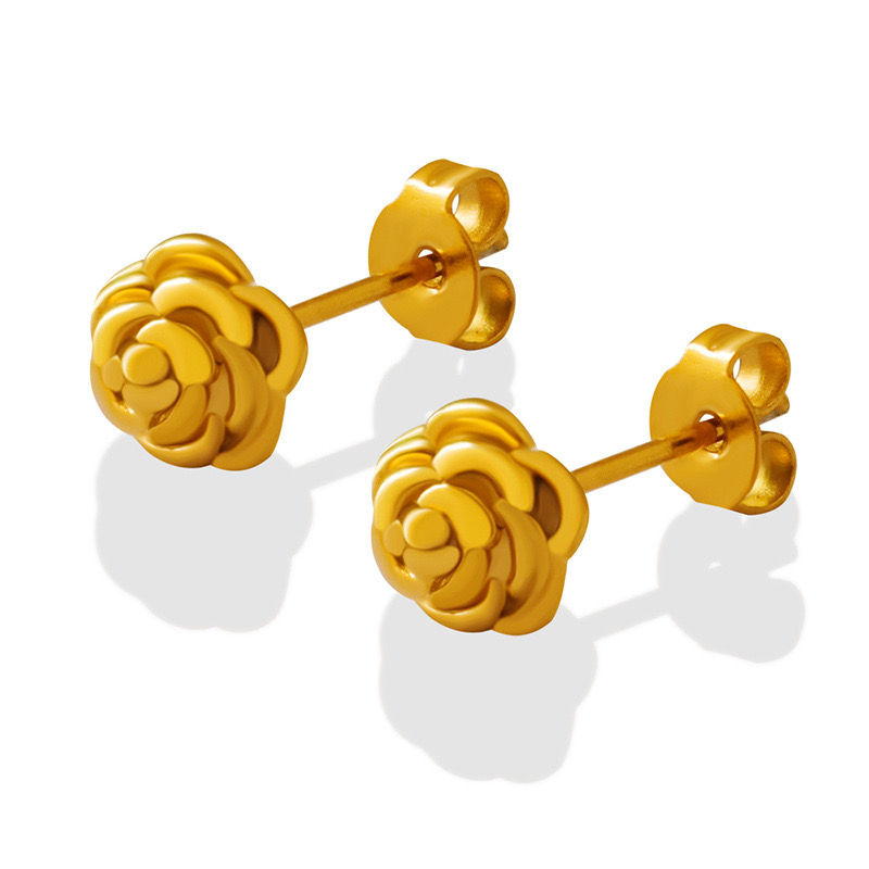 Gold Plated/Stainless Steel Rose Studs Earrings