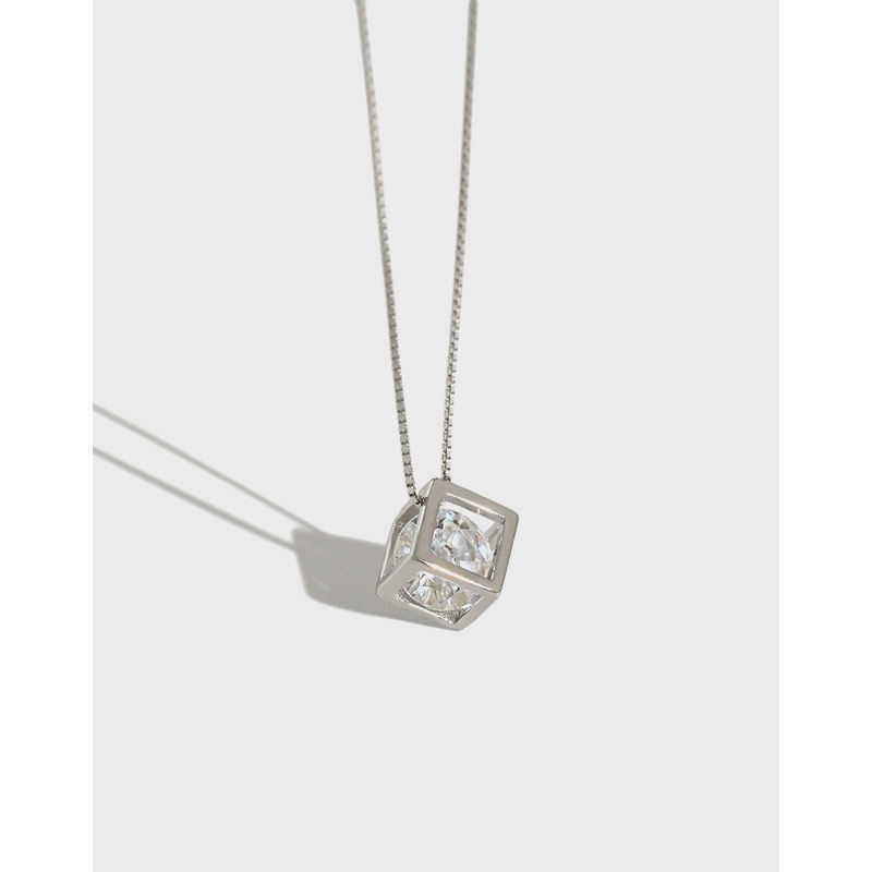 Silver Cube Zircon Necklace