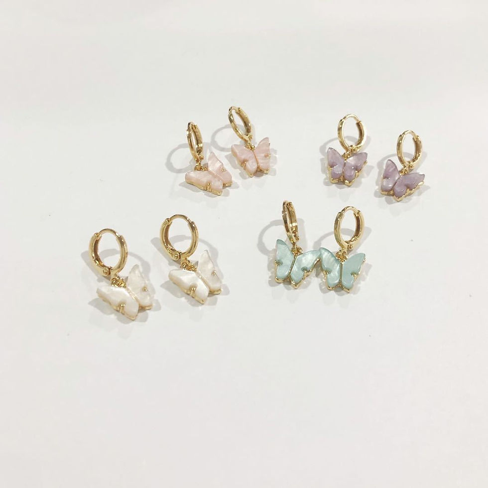 Gold Plated White/Pink/Purple/Blue Butterfly Hoop Earrings