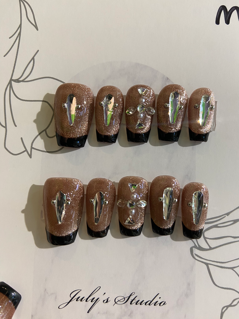 Black French Tip Gold Nails