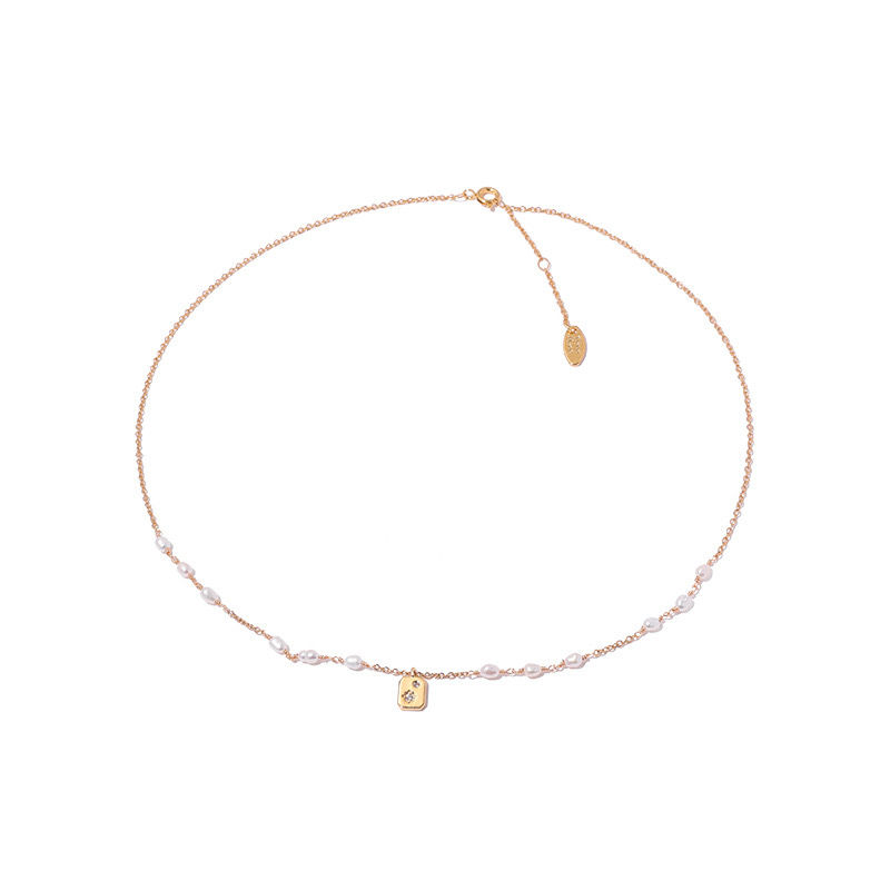 Thumbnail: Gold/White Gold Plated Zircon Star with natural pearl necklace